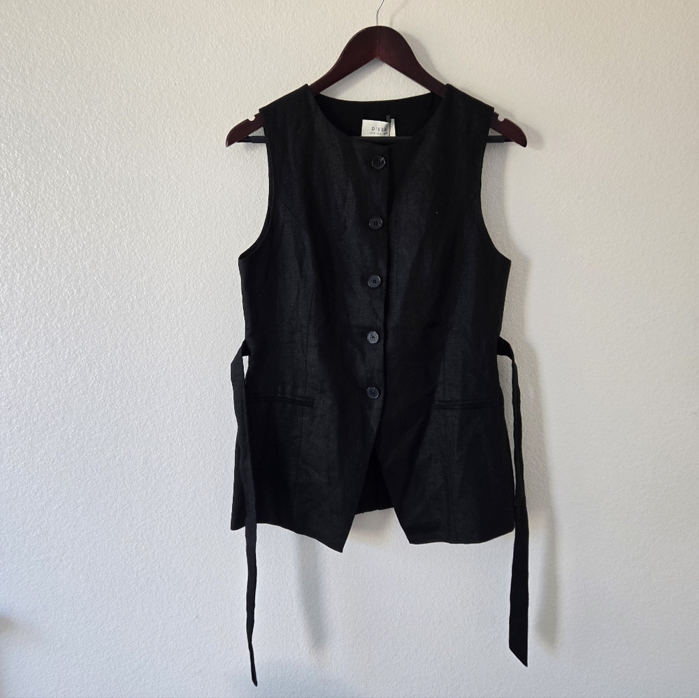 NWT DISSH Alessia Linen Vest Top in Black Size 6 US Tailored Longline Lined - Picture 6 of 16